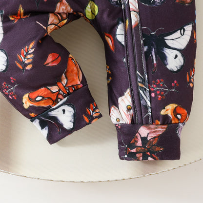 New baby zipper onesie full print long sleeve long leg crawler four seasons wear baby girl onesie headband