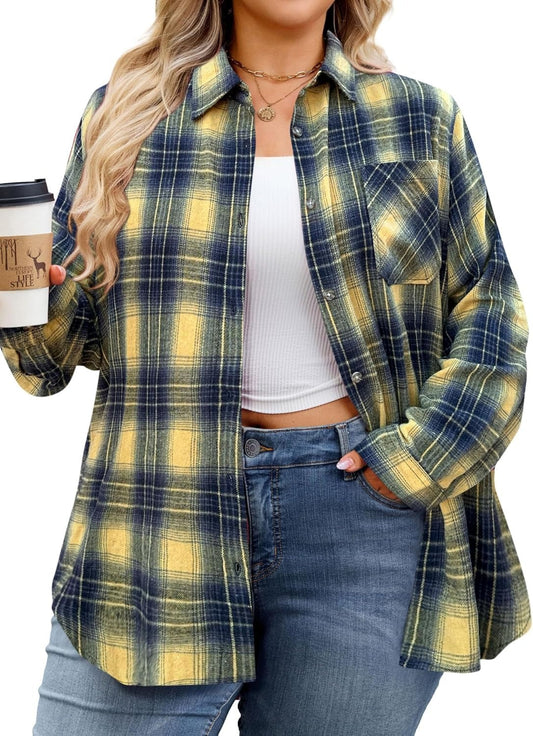 Plus Size Flannel Shirts - G-01 Yellow