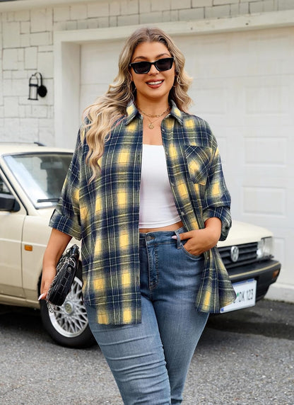 Plus Size Flannel Shirts - G-01 Yellow