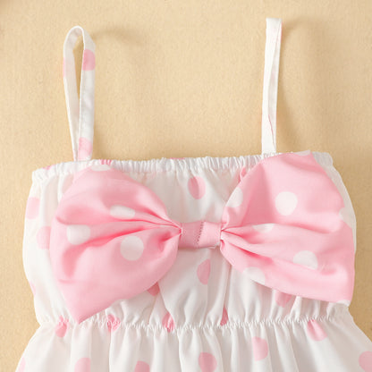 Infant and toddler double shoulder strap triangle romper for baby girl summer style bowknot crawling clothes baby off-shoulder polka dot wrap clothes