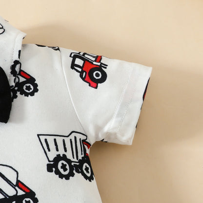 Fashion Short Sleeve Triangle Romper + Bib Shorts Set Baby Boy 0-1 Years Old Cartoon Animal Top Pants