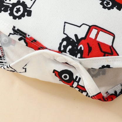 Fashion Short Sleeve Triangle Romper + Bib Shorts Set Baby Boy 0-1 Years Old Cartoon Animal Top Pants