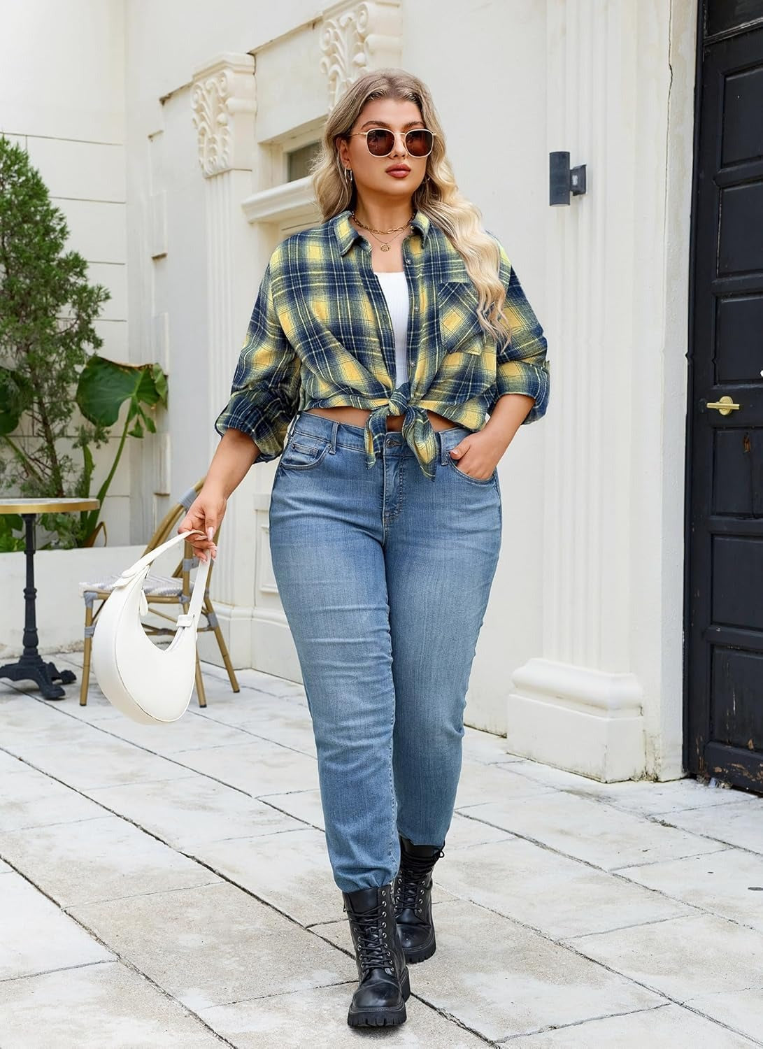 Plus Size Flannel Shirts - G-01 Yellow