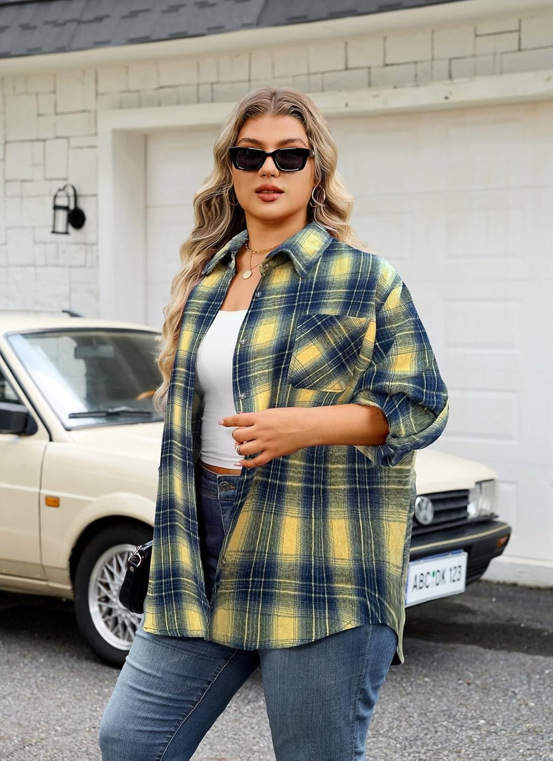 Plus Size Flannel Shirts - G-01 Yellow