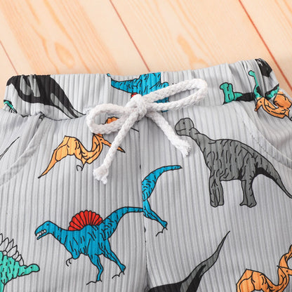 Baby vest shorts suit boy girl dinosaur striped sleeveless top shorts two-piece suit