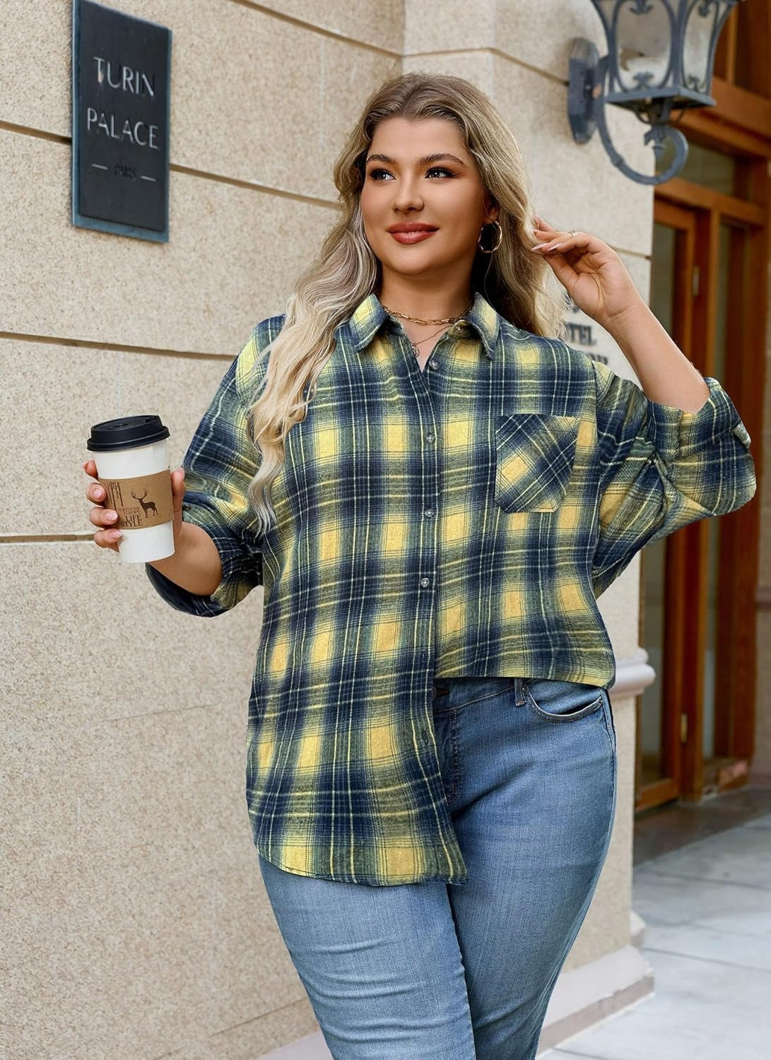 Plus Size Flannel Shirts - G-01 Yellow