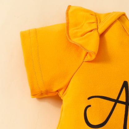 Baby Girl Letter Summer Top Belt Flower Cute Pants Baby Short Sleeve Triangle Romper Shorts Set