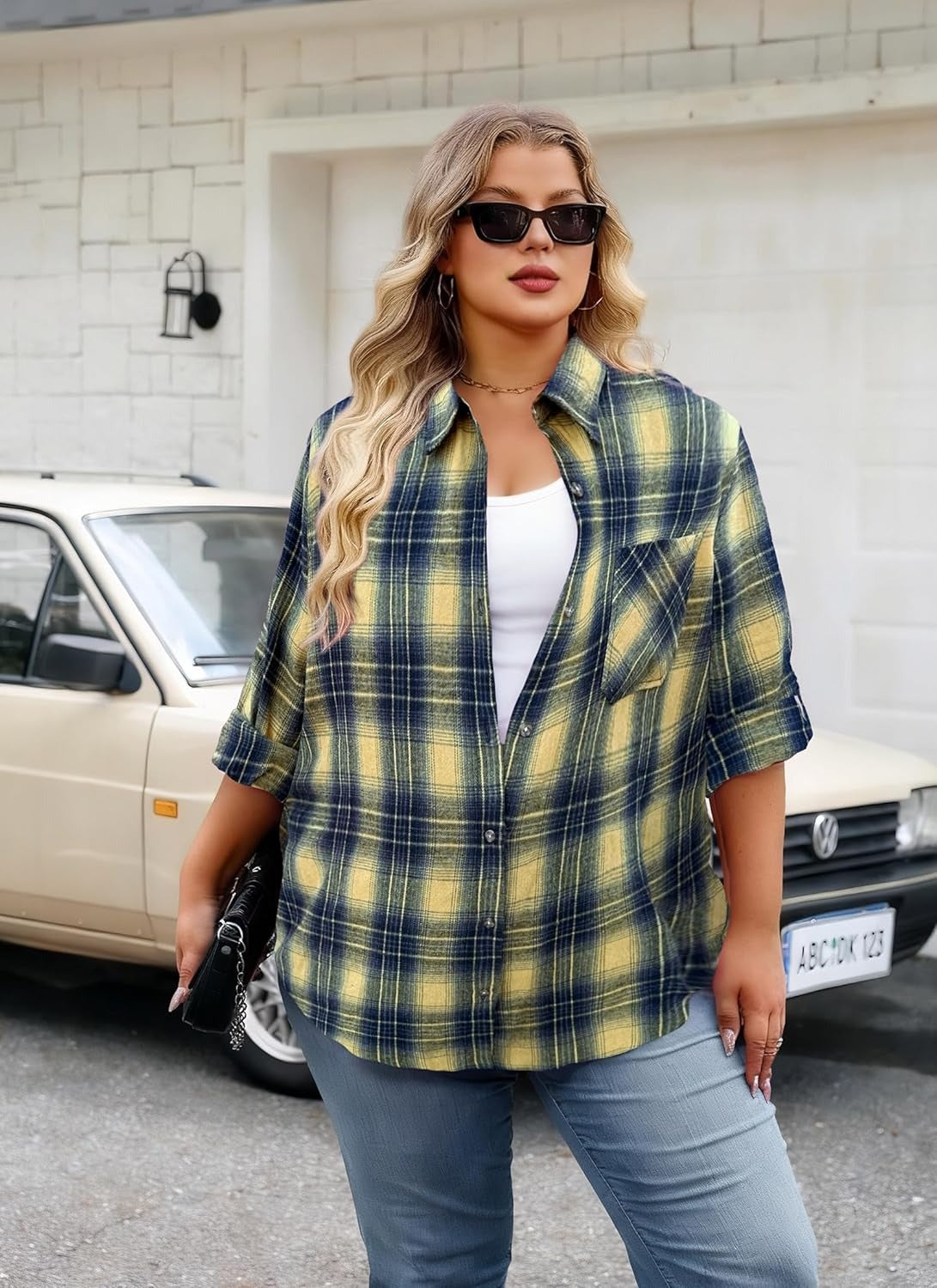 Plus Size Flannel Shirts - G-01 Yellow