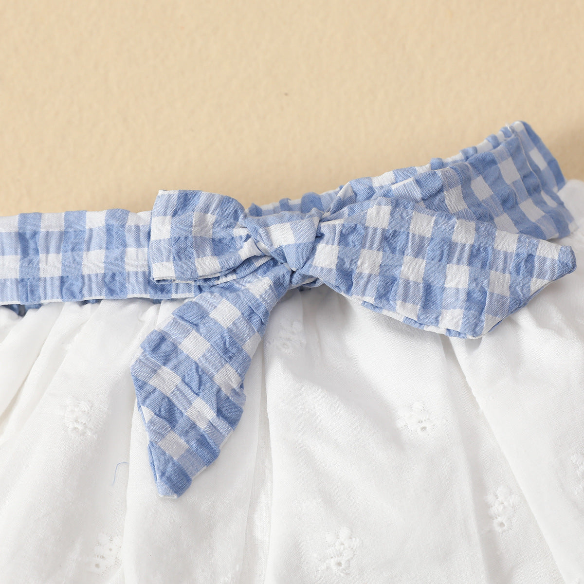 Baby Sleeveless Ruffle Plaid Top Bow Embroidered Skirt Suit Girls