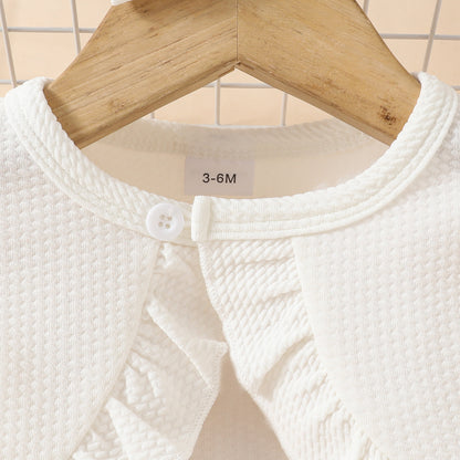 Sleeveless Ruffle Short Jacket + Long Sleeve Mesh Applique Dress Toddler Girls Dress Set