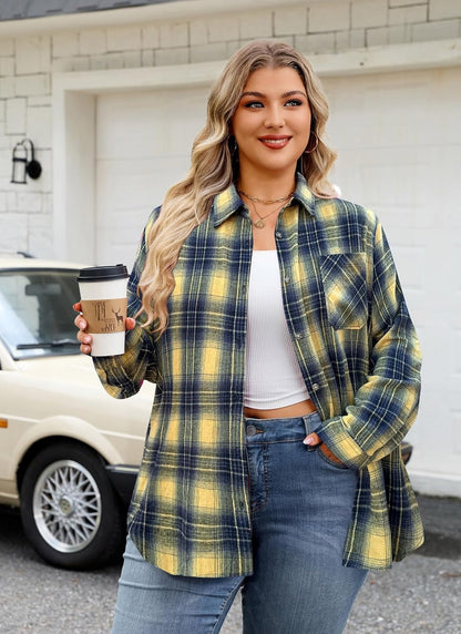Plus Size Flannel Shirts - G-01 Yellow