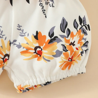 Baby Girl Letter Summer Top Belt Flower Cute Pants Baby Short Sleeve Triangle Romper Shorts Set