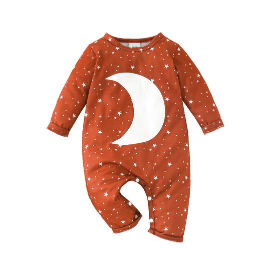Infant and toddler four seasons long-sleeved long-leg crawling clothes for boys and girls, star and moon style jumpsuits, casual home rompers