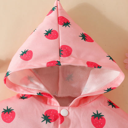 Infant strawberry print cape baby girl cute hooded cape autumn and winter butterfly coat going out shawl
