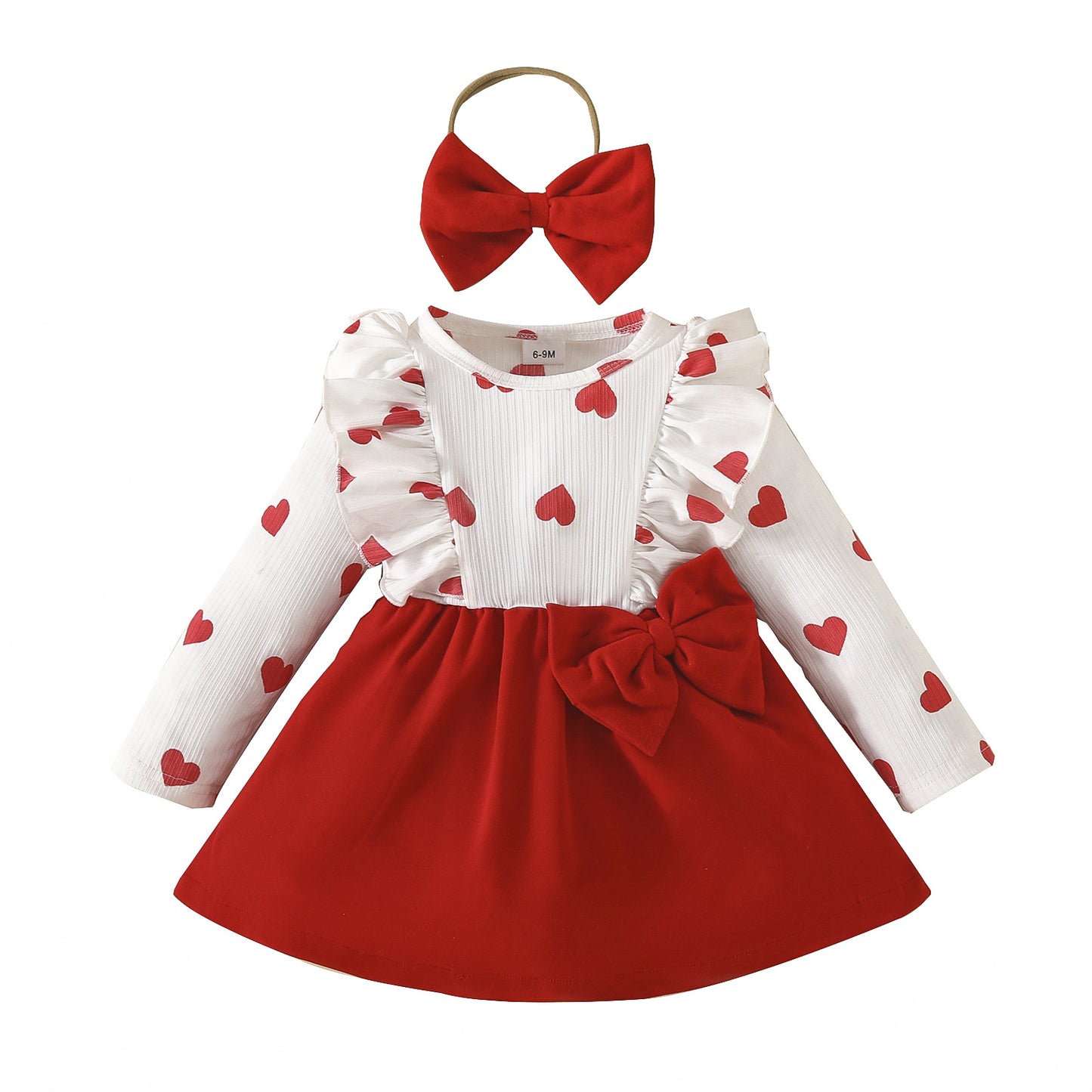 Baby long-sleeved dress for toddler girl long-sleeved heart bow skirt spring and autumn sweet skirt