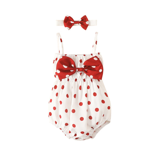 Infant and toddler double shoulder strap triangle romper for baby girl summer style bowknot crawling clothes baby off-shoulder polka dot wrap clothes