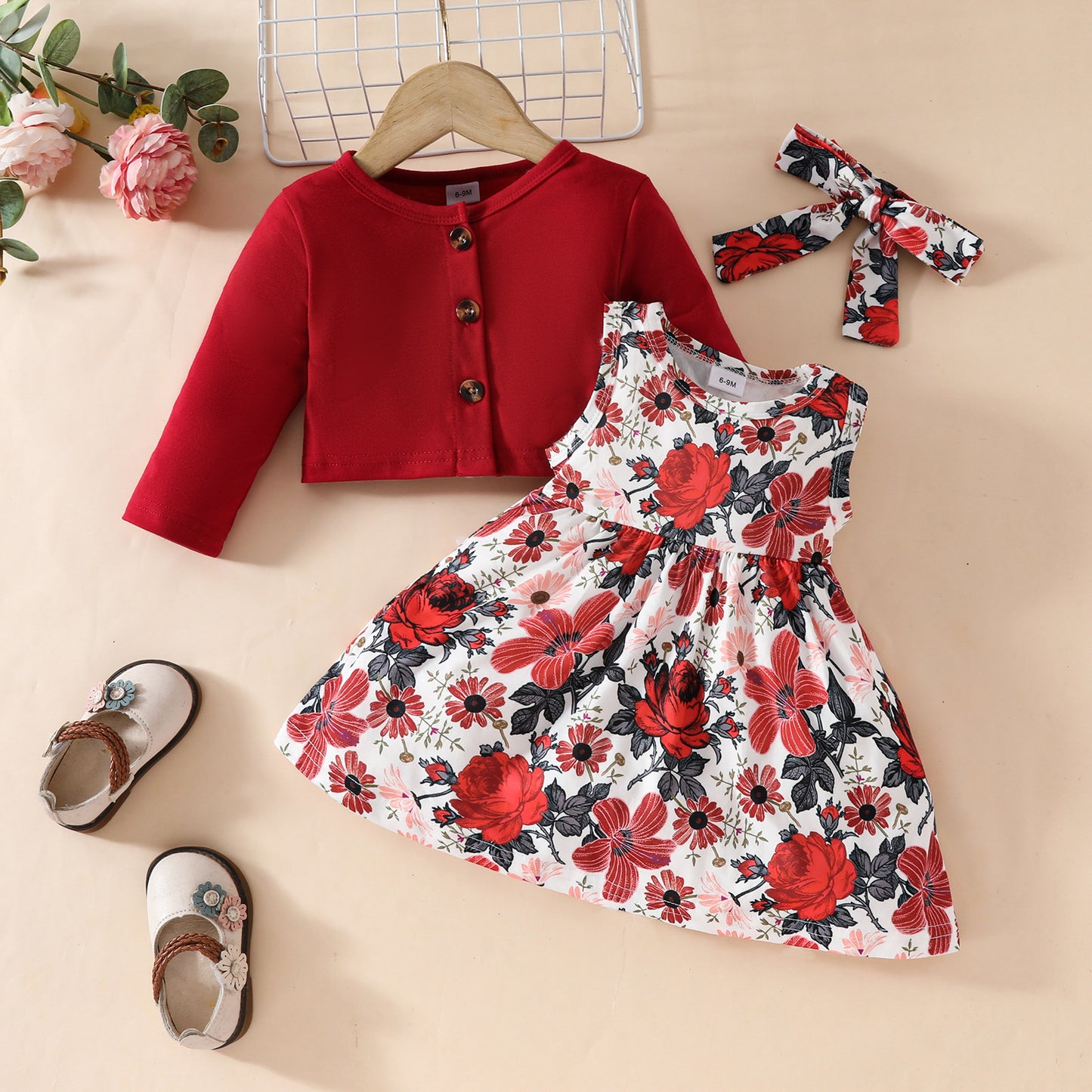 Toddler Girl Long Sleeve Jacket Sleeveless Dress Set 0-3 Years Old Floral Butterfly Sleeveless Dress + Jacket Two-piece Set