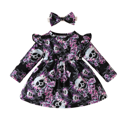 Baby Halloween long-sleeved dress for baby girls butterfly skull casual dress European and American Helloween dress