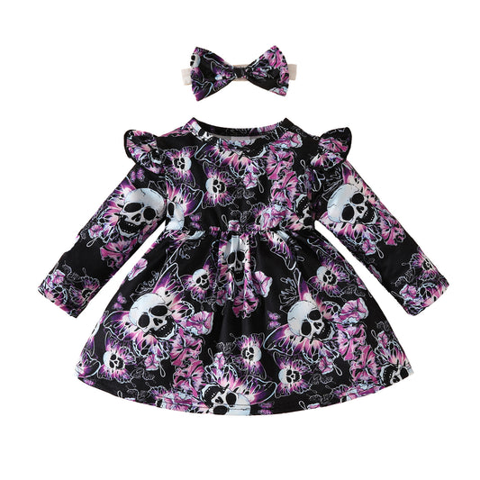 Baby Halloween long-sleeved dress for baby girls butterfly skull casual dress European and American Helloween dress