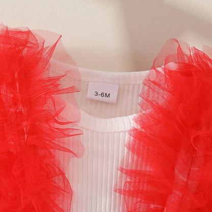 Sweet summer sleeveless mesh big bow triangle dress 0-1 year old baby beaded jumpsuit dress