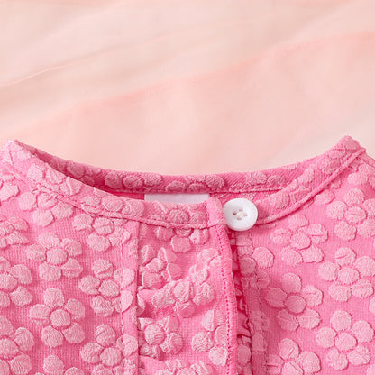 Sweet Girls Long Sleeve Short Jacket Sleeveless Butterfly Shape Lace Mesh Dress Autumn and Winter Dress Set