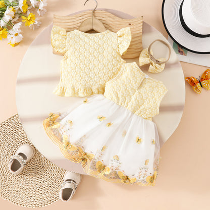 Sweet girl sleeveless short coat + vest butterfly mesh dress casual suit
