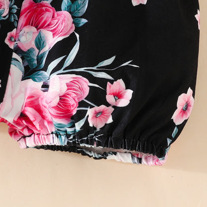 Short Sleeve Triangle Romper Shorts Set Baby Girl Letter Summer Top Belt Flower Cute Pants