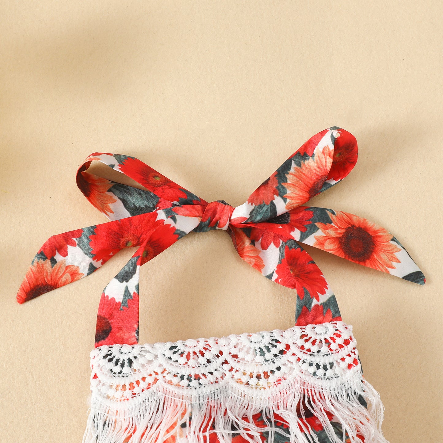 Infant and toddler sling triangle romper 0-1 year old baby big red flower lace fart clothes casual cute crawling clothes