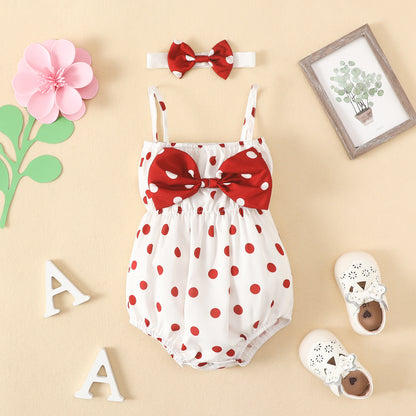 Infant and toddler double shoulder strap triangle romper for baby girl summer style bowknot crawling clothes baby off-shoulder polka dot wrap clothes
