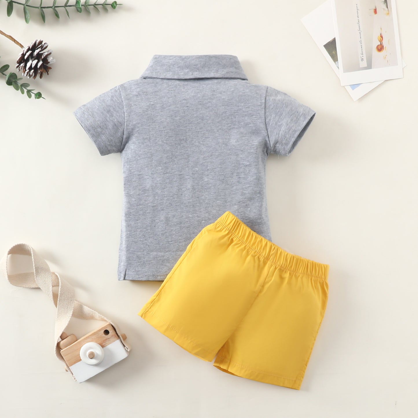 Summer cross-border infant boy gentleman lapel bow single-breasted top solid color shorts suit