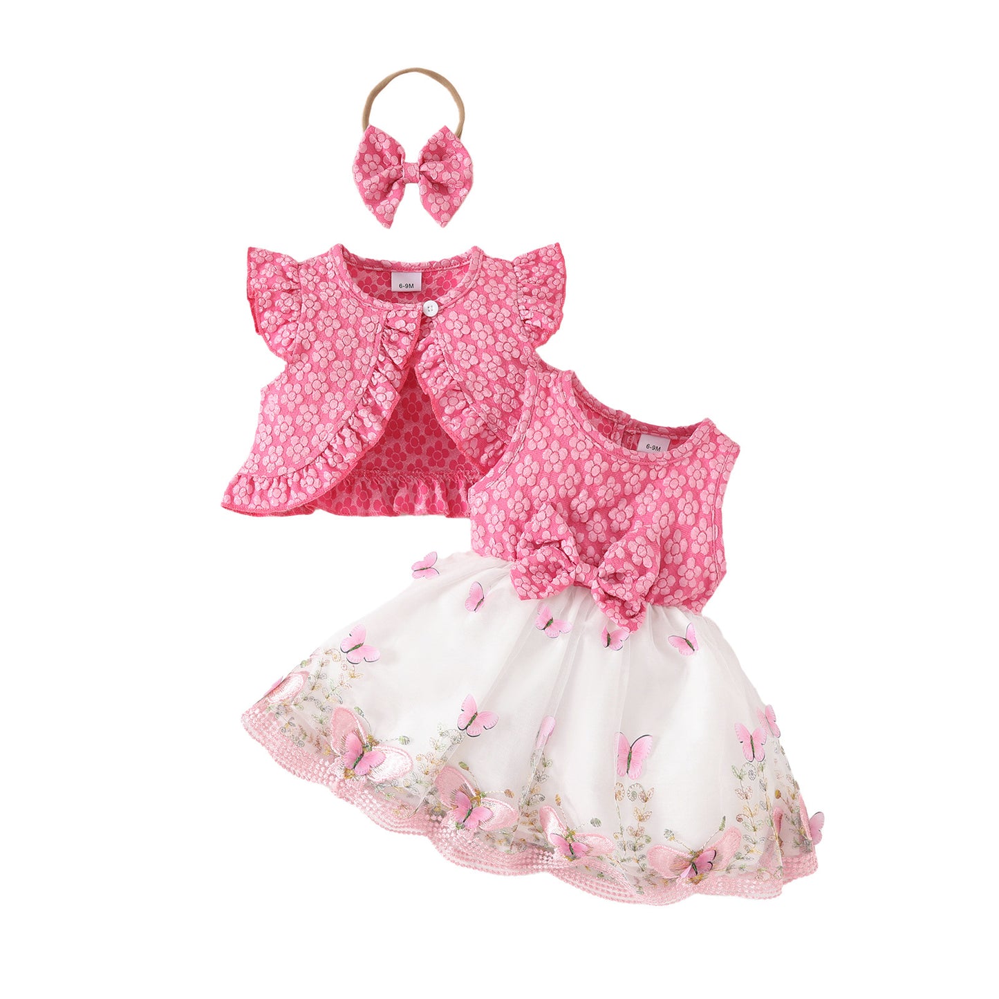 Summer sweet girl sleeveless short coat + vest butterfly mesh dress casual suit
