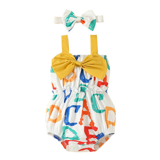Summer baby big bow double shoulder strap triangle romper casual newborn multi-color letter triangle romper