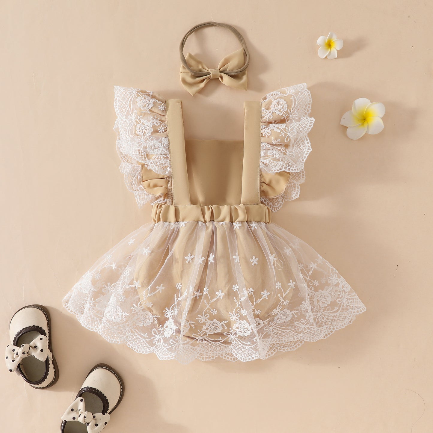 Children's clothing summer sweet girl baby casual jumpsuit baby big bow lace romper skirt