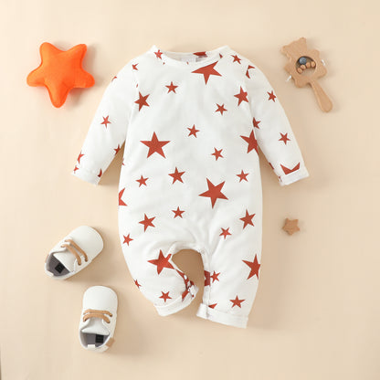Infant and toddler four seasons long-sleeved long-leg crawling clothes for boys and girls, star and moon style jumpsuits, casual home rompers