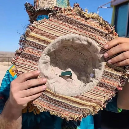 🎩Patchwork multicolored mushroom Hemp Hat with hidden pocket fedorahats