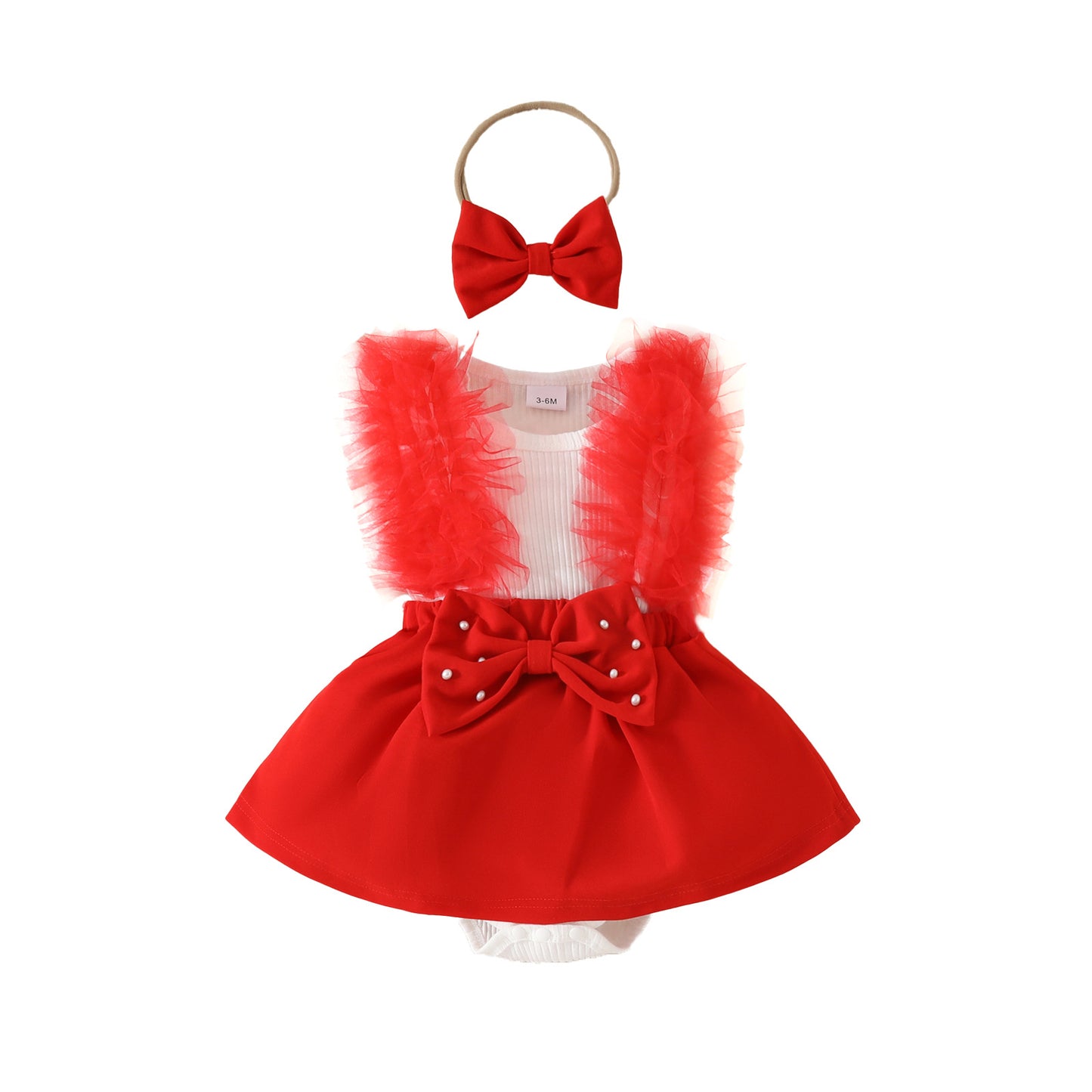 Sweet summer sleeveless mesh big bow triangle dress 0-1 year old baby beaded jumpsuit dress