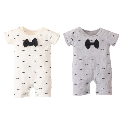 Summer baby bow tie short-sleeved romper original round neck cotton beard print short romper