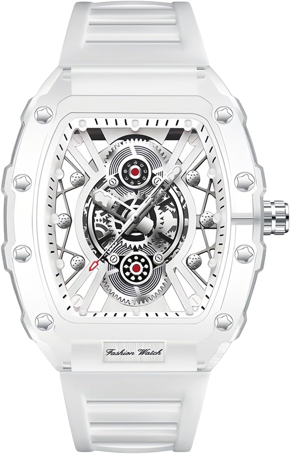 Fashion Hollowed Men Watches Tonneau Transparent Analog Display Silicone Strap Calendar Quartz Waterproof Trend Male Wrist Watch