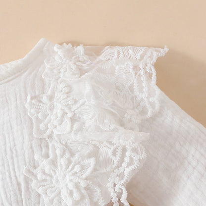 Baby Girl Sweet Sleeveless Lace Triangle Romper Mesh Skirt Newborn Lace Flower Cover-up Dress