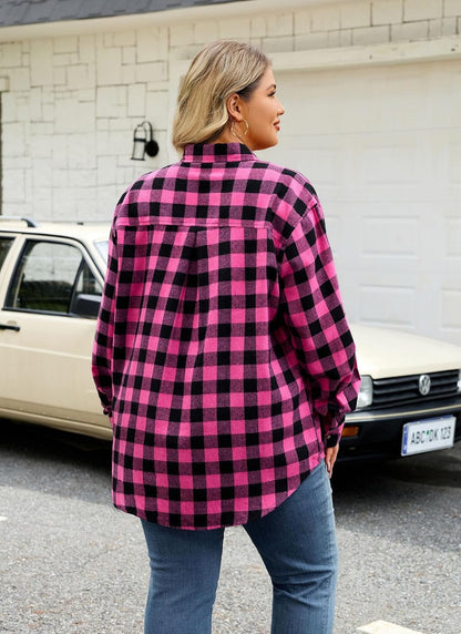 Plus Size Flannel Shirts - A-03 Hot Pink Flannel Plaid