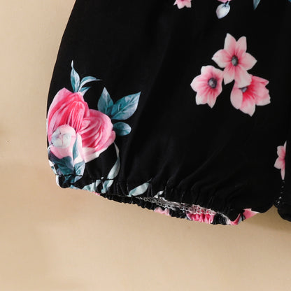 Short Sleeve Triangle Romper Shorts Set Baby Girl Letter Summer Top Belt Flower Cute Pants