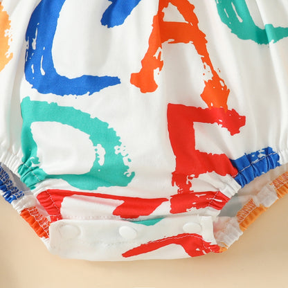 Summer baby big bow double shoulder strap triangle romper casual newborn multi-color letter triangle romper