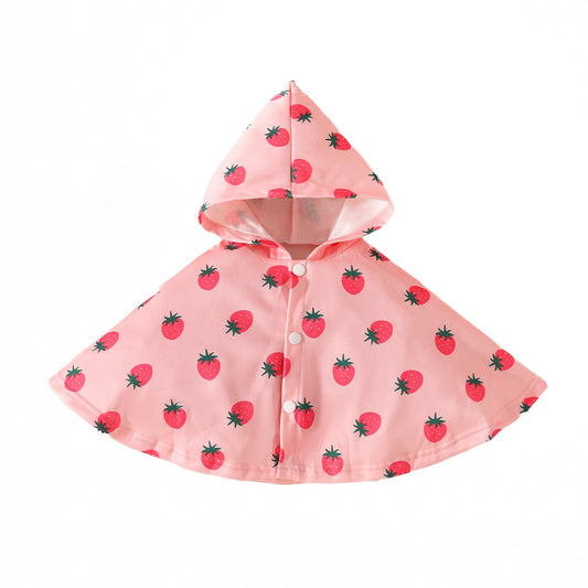Infant strawberry print cape baby girl cute hooded cape autumn and winter butterfly coat going out shawl