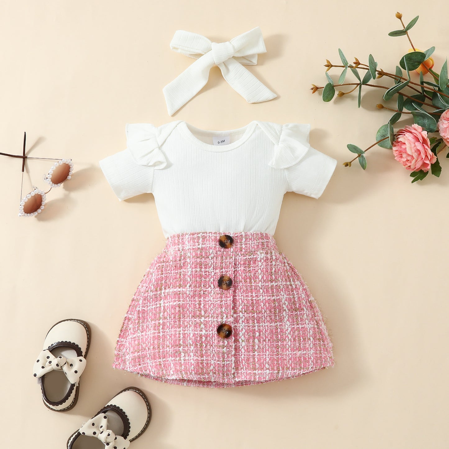 Fashion baby short-sleeved top skirt suit 0-1Y baby girl solid color triangle romper gold silk skirt
