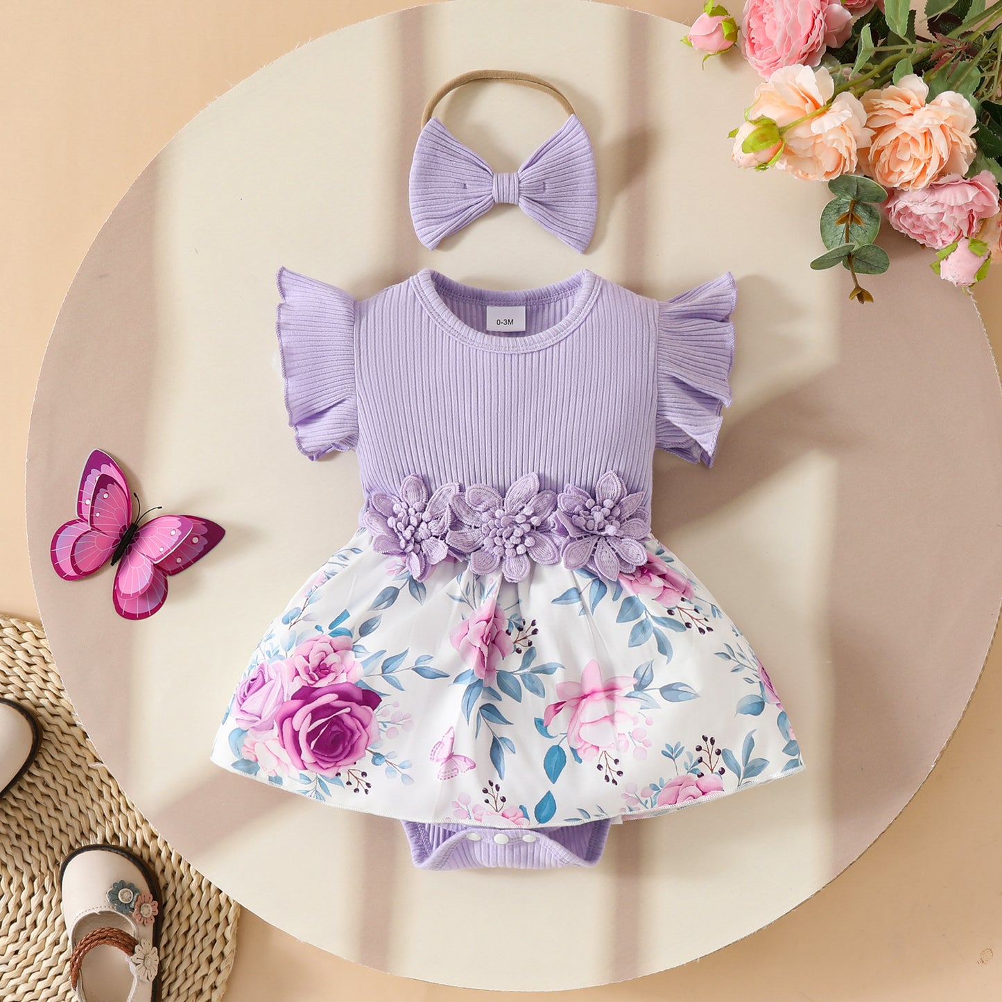 Baby Girl Summer Sleeveless Pit Stripe Applique Floral Print Romper Dress Baby Casual Dress