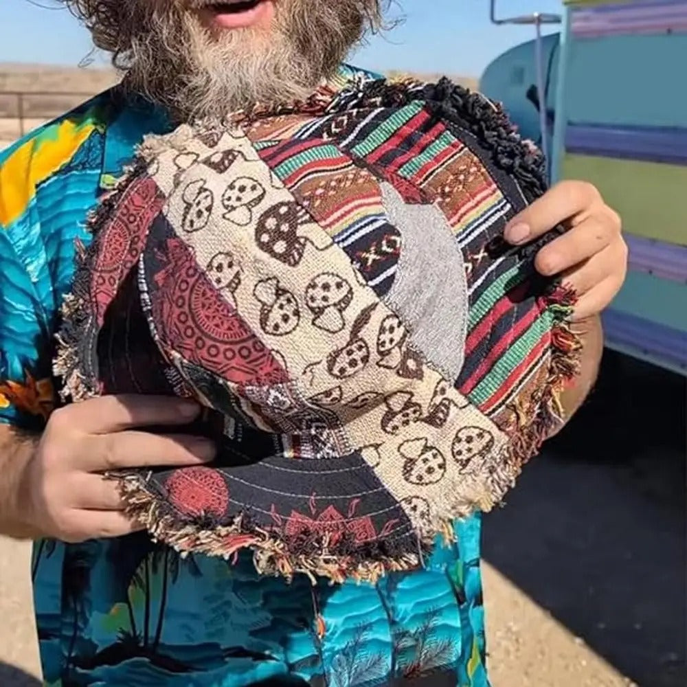 🎩Patchwork multicolored mushroom Hemp Hat with hidden pocket fedorahats