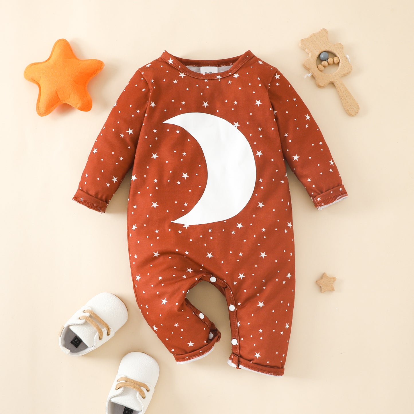 Infant and toddler four seasons long-sleeved long-leg crawling clothes for boys and girls, star and moon style jumpsuits, casual home rompers