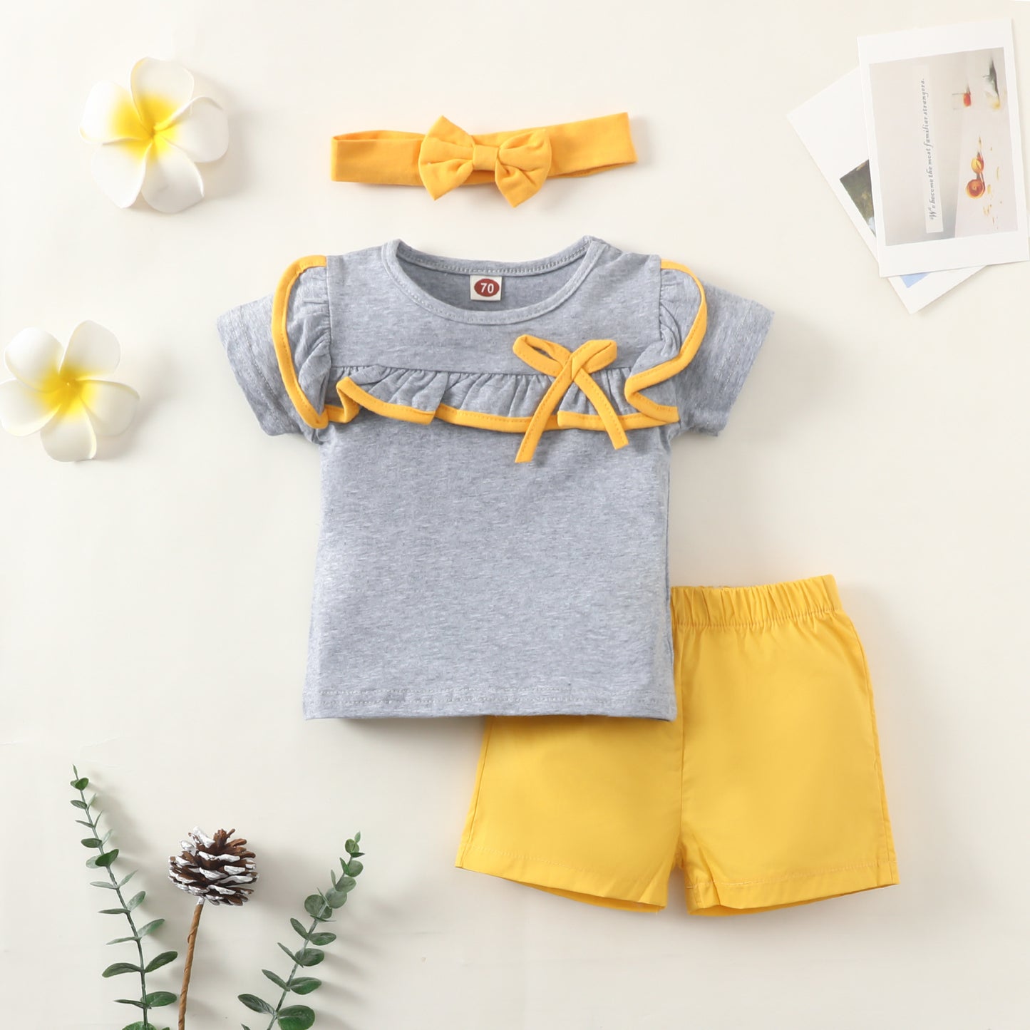 Summer cross-border infant boy gentleman lapel bow single-breasted top solid color shorts suit