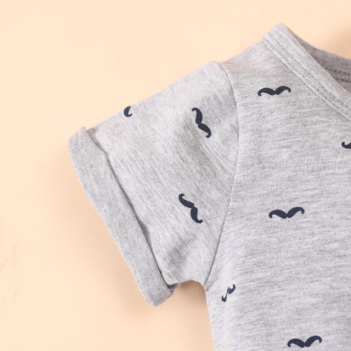 Summer baby bow tie short-sleeved romper original round neck cotton beard print short romper