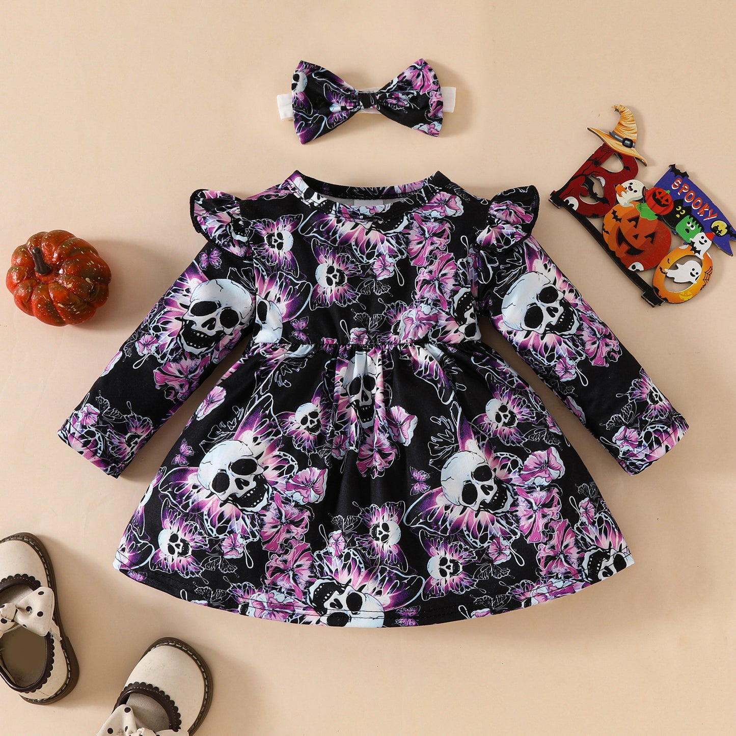 Baby Halloween long-sleeved dress for baby girls butterfly skull casual dress European and American Helloween dress